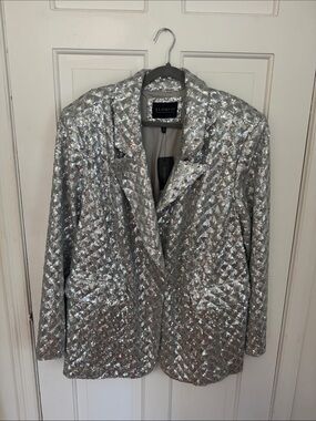 Eloquii Silver Quilted Sequin Blazer
